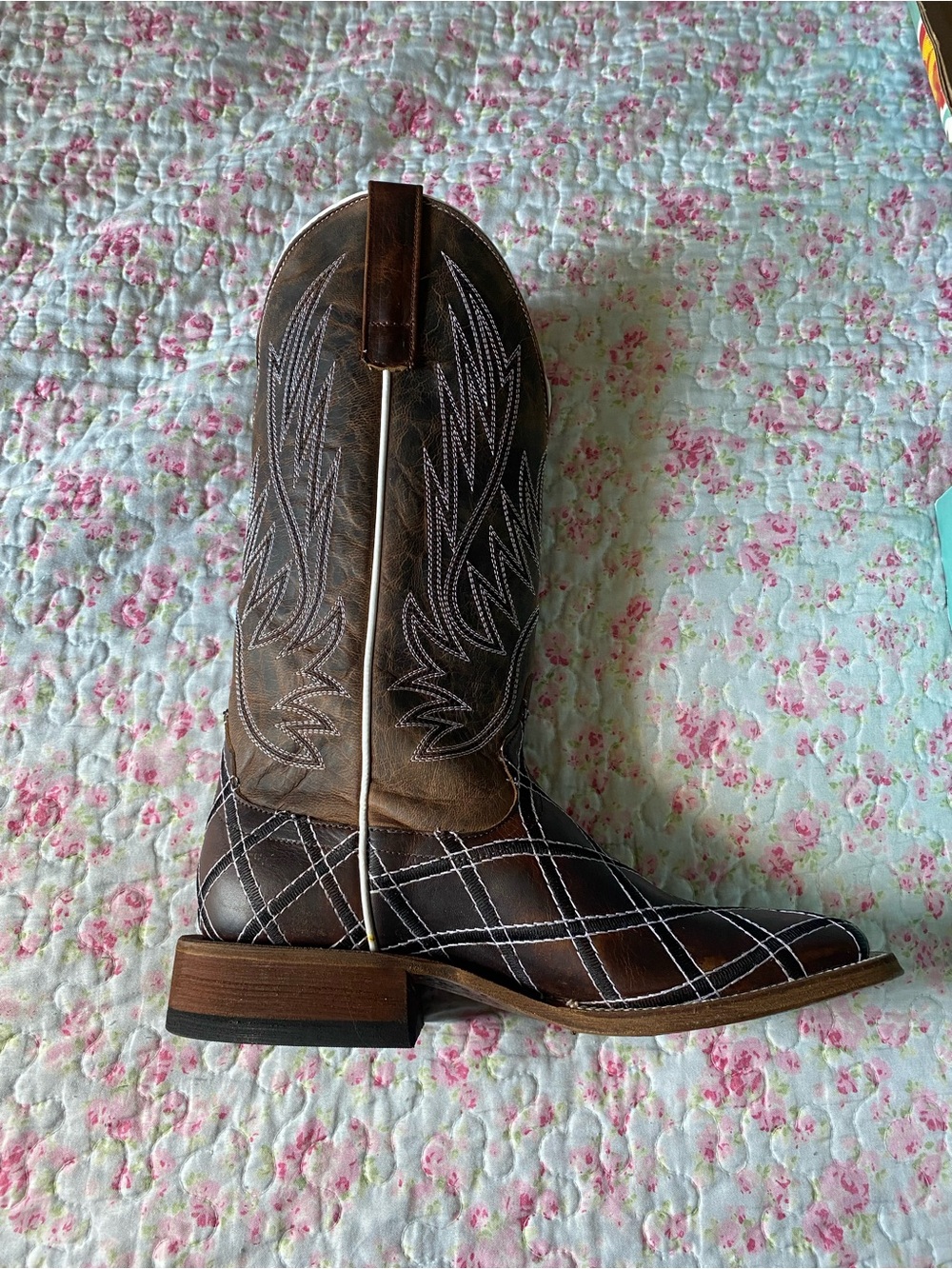 NWT Macie Bean Diamond Stitch Square Toe Roper Cowgirl Boot
